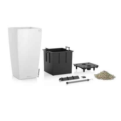 Lechuza Cubico Color 22 Self-Watering Planter with Water Level Indicator, White