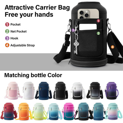 DYSANKY Insulated Water Bottle | Thickened Stainless Steel Vacuum Metal | Portable Sports Half Gallon Large Water Jug for Gym and Hiking with Straw, Carrier Bag, Handle Strap | BPA-Free 64 oz