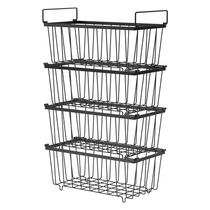 4 Pack Freezer Organizer Bins, Stackable Deep Freezer Organizer Bins, Chest Freezer Baskets for Sorting Frozen Meats and Food, Freezer Storage Basket with Foldable Handles