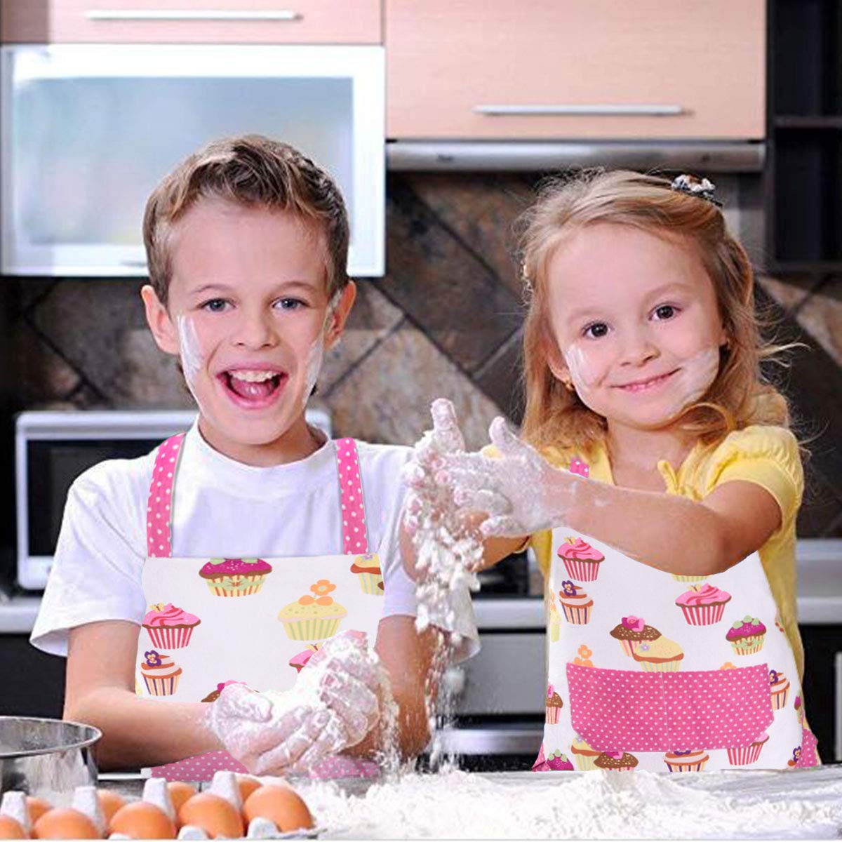 Cupcake Kids Apron, Pink Baking Bib Apron for 2-6 Years Child, Adjustable Kitchen Apron for Little Girls, Cooking, Daughters, Gardening, Toddler Gift