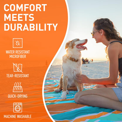 Everlasting Comfort Extra Large Beach Blanket Waterproof & Sandproof - 128" x 108"/10.7ft x 9ft - Lightweight Beach Mat, Picnic Mat, Camping Blanket for 10 People - Ideal for Festivals - Orange