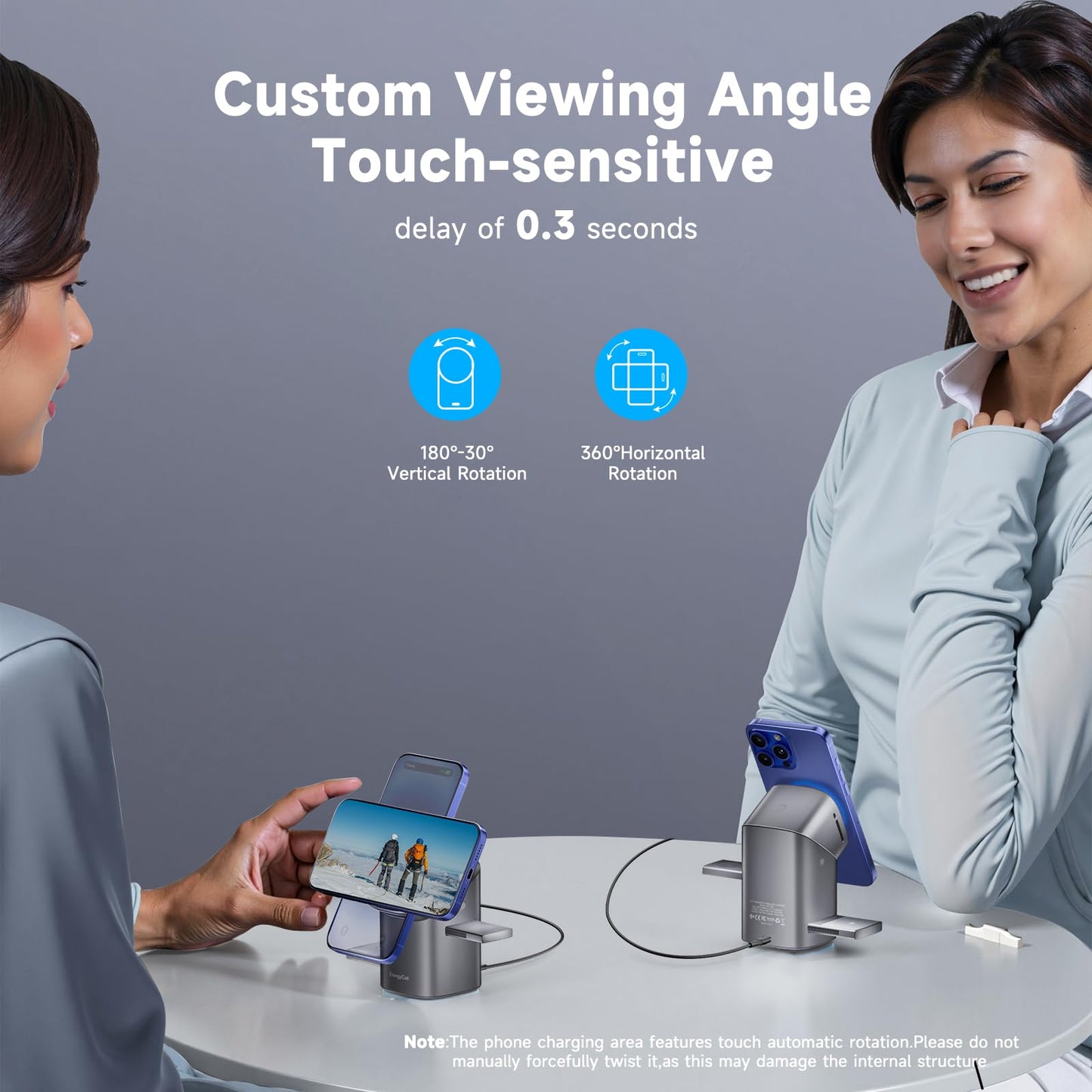 EnergyCell Rotating Wireless Charger, Qi2 Certified 2X Faster 15W for iPhone Charging Station 16/15/14/13/12, Apple Watch, AirPods, 3 in 1 Charging Station Apple Magnetic with Heat Dissipation, Grey