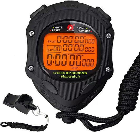 Digital Stop Watch 100 Lap Memory, 0.001second Timing Backlight Stopwatches Timer with Countdown Alarm Clock for Sports Coach Running