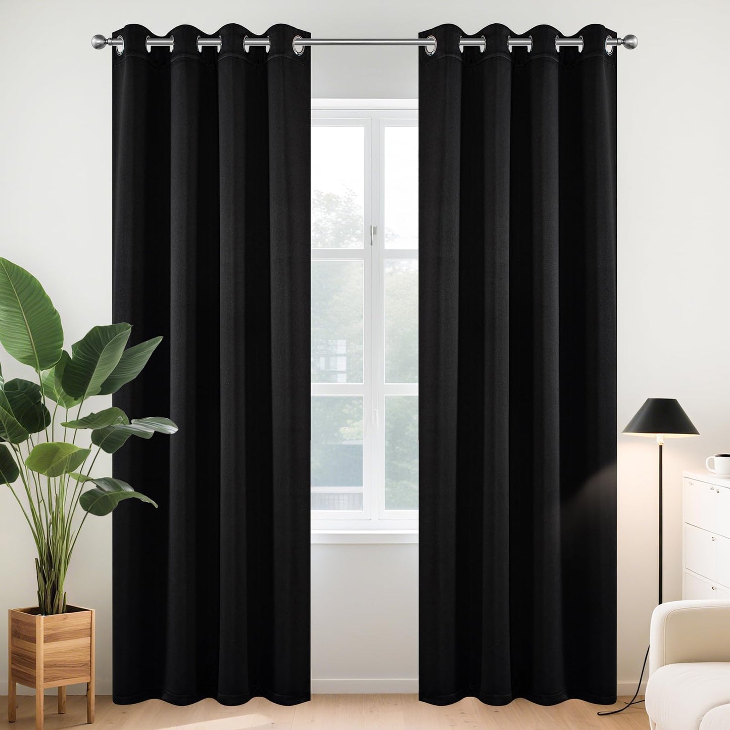 Joydeco 84 Inch Blackout Curtains for Bedroom - Thermal Insulated Room Darkening Light Blocking Curtains with Grommets, Noise Reducing & Wrinkle-Free Drapes for Living Room Windows, 2 Panels