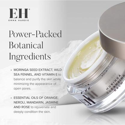 Emma Hardie 100ml Moringa Cleansing Balm with Cleansing Cloth Set, No-Rinse Formula Removes Face & Eye Make Up, Moisturizes & Hydrates the Skin, Natural & Cruelty Free, Vegan & Cruelty Free