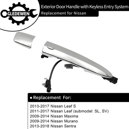 Exterior Door Handles Chrome (2PCS), Compatible with 2009-2018 Nissan Sentra Murano Maxima Leaf, with Sensor and Smart Keyless Entry System, Front Left & Right Side | Replace# 806469N00A, 12459871