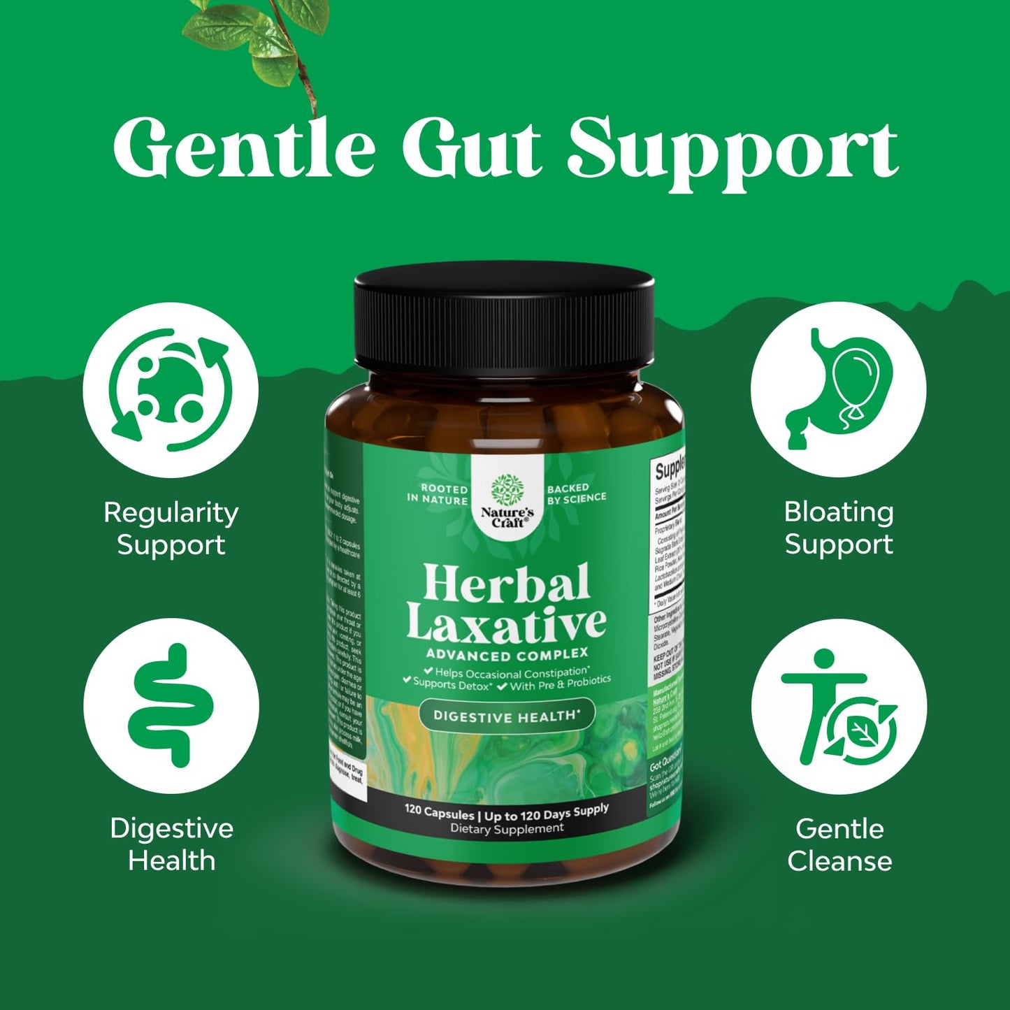 Herbal Laxative Capsules with Probiotics – Gentle Laxative for Women and Men with Senna Leaf Psyllium Husk and Cascara Sagrada - Senna Pills for Colon Cleanse and Detox Support (60 Servings)