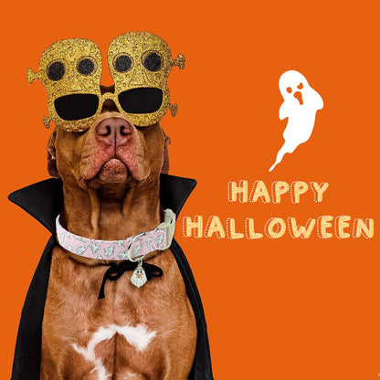 Faygarsle Pink Ghost Pattern Dog Collar with Charm, Halloween Pet Necklace, Adjustable Collar for Small Medium Large Dogs M