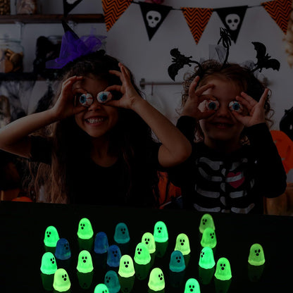 DTOFOOT 56 Pcs Luminous Mini Ghosts,Halloween Tiny Resin Ghosts Figures Glow in The Dark mini Ghosts Miniature Statue for Plant Pot Landscape Lawn Landscape Home Party Decor