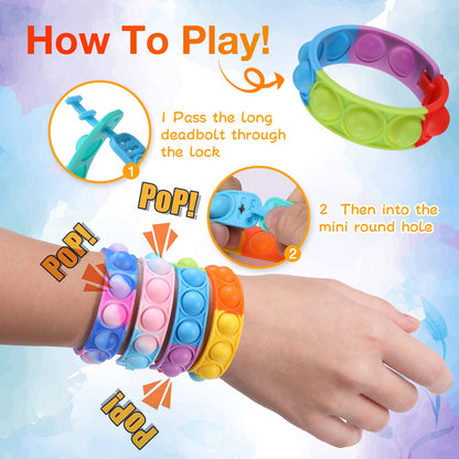 Kids Party Favors Pop Fidget Toys Bulk Its 24 Packs Fidget Bracelet It Birthday Party Favors for Halloween Goodie Bags Stuffers for Kids Classroom Prizes Poppers Student Gifts Girls Boys Trinkets