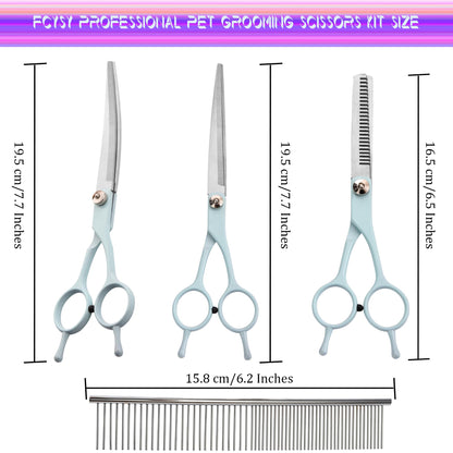 Grooming Scissors for Dogs at Home, Fcysy Professional Pet Grooming Kit Tijeras Para Cortar Pelo De Perros, Cat Grooming Scissors Curved Blending Shears Set for Pet Dog Cat Puppy