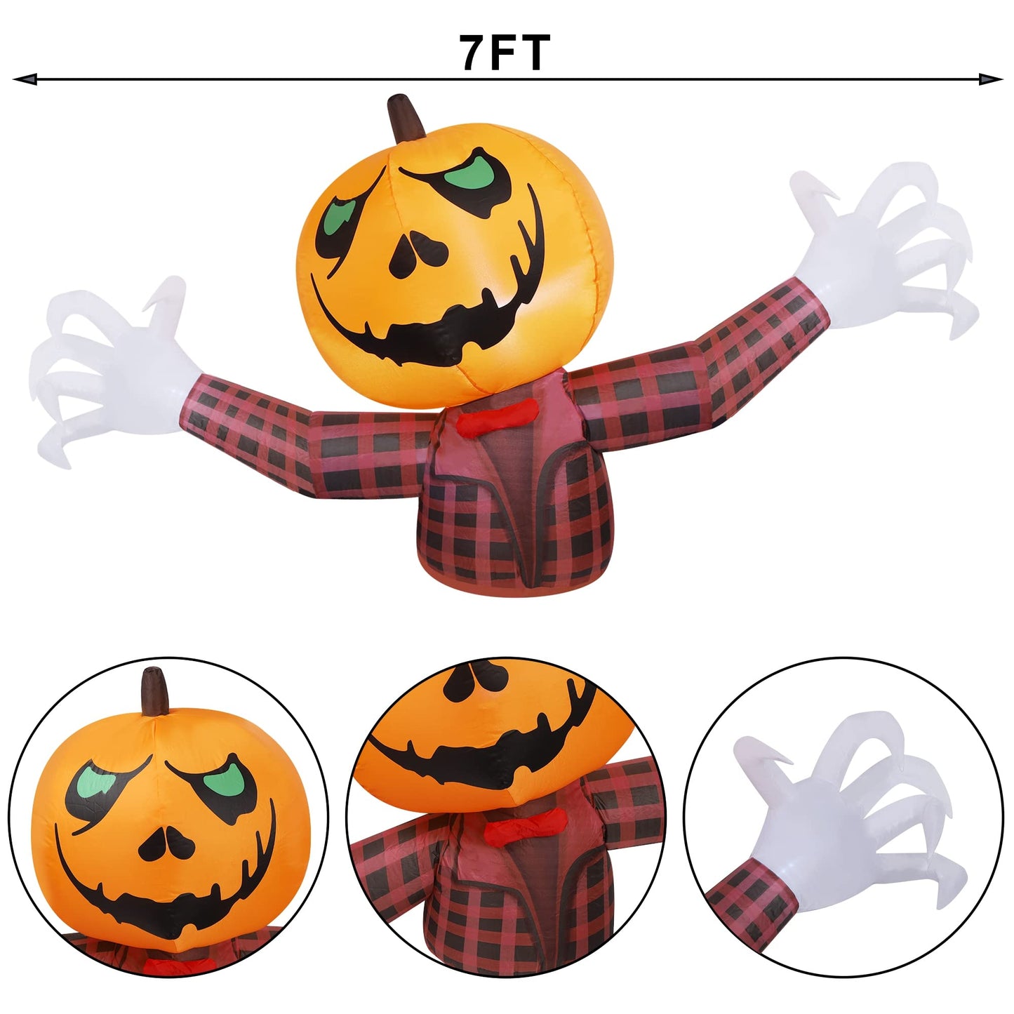 Youngfan 7FT Long Halloween Inflatable Outdoor Decorations, Giant Pumpkin Ghost Blow Up for Yard, Porch, Lawn & Garden, Spooky LED Lighted Halloween Inflatables Decor