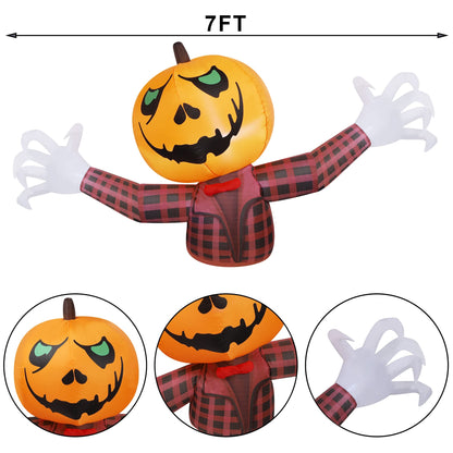 Youngfan 7FT Long Halloween Inflatable Outdoor Decorations, Giant Pumpkin Ghost Blow Up for Yard, Porch, Lawn & Garden, Spooky LED Lighted Halloween Inflatables Decor