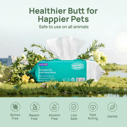 HICC PET Wipes for Dogs & Cats, Vet Recommended Cleansing Deodorizing & Soothing Allergy Infections Anal Gland Wipes with Coconut Oil, Dog Wipes for Cleaning Butt Paw, Remove Small Animal Coat Stain