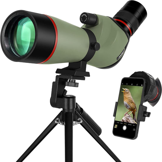 Gosky Spotting Scope, 20-60x60 Spotting Scopes for Target Shooting & Hunting & Bird Watching, BAK4 High Definition, Angled Spotter Scope with Tripod, Phone Adapter, Carrying Bag