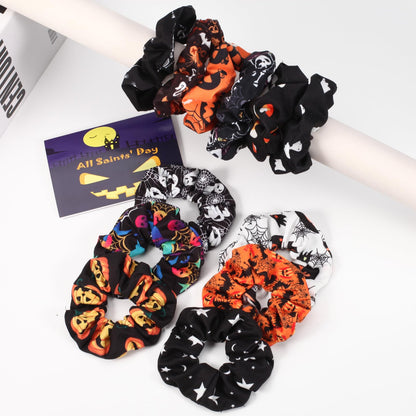 Halloween Hair Scrunchies BOO Spooky Pumpkin Fall Scrunchies Skull Ghosts Bat Star Moon Candy Spider Web Skeleton Hair Ties for Women Girls Elastics Scrunchy Halloween Gifts Accessories 12 PCS