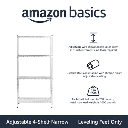 Amazon Basics 3-Shelf Adjustable Heavy Duty Steel Wire Rack Storage Shelving Organizer for Kitchen, Garage, 23.2" L x 13.4" W x 30" H, Black