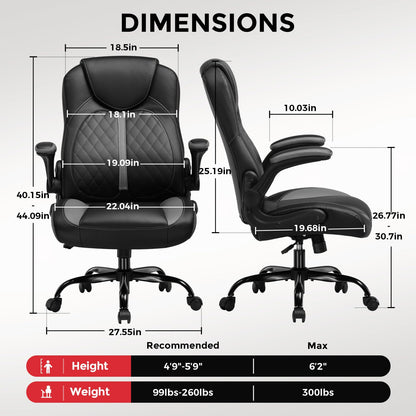 GTRACING Office Computer Gaming Chair Ergonomic Desk Chair for Adults with Lumbar Support Flip-Up Arms Adjustable Height Swivel Wheels PU Leather Executive Design for Short People Use, Gray