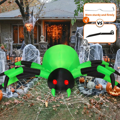 COMIN 9FT Width Halloween Inflatables Outdoor Decorations Spider Blow Up Yard Decoration with Built-in LED for Yard Garden Party Lawn (Green)