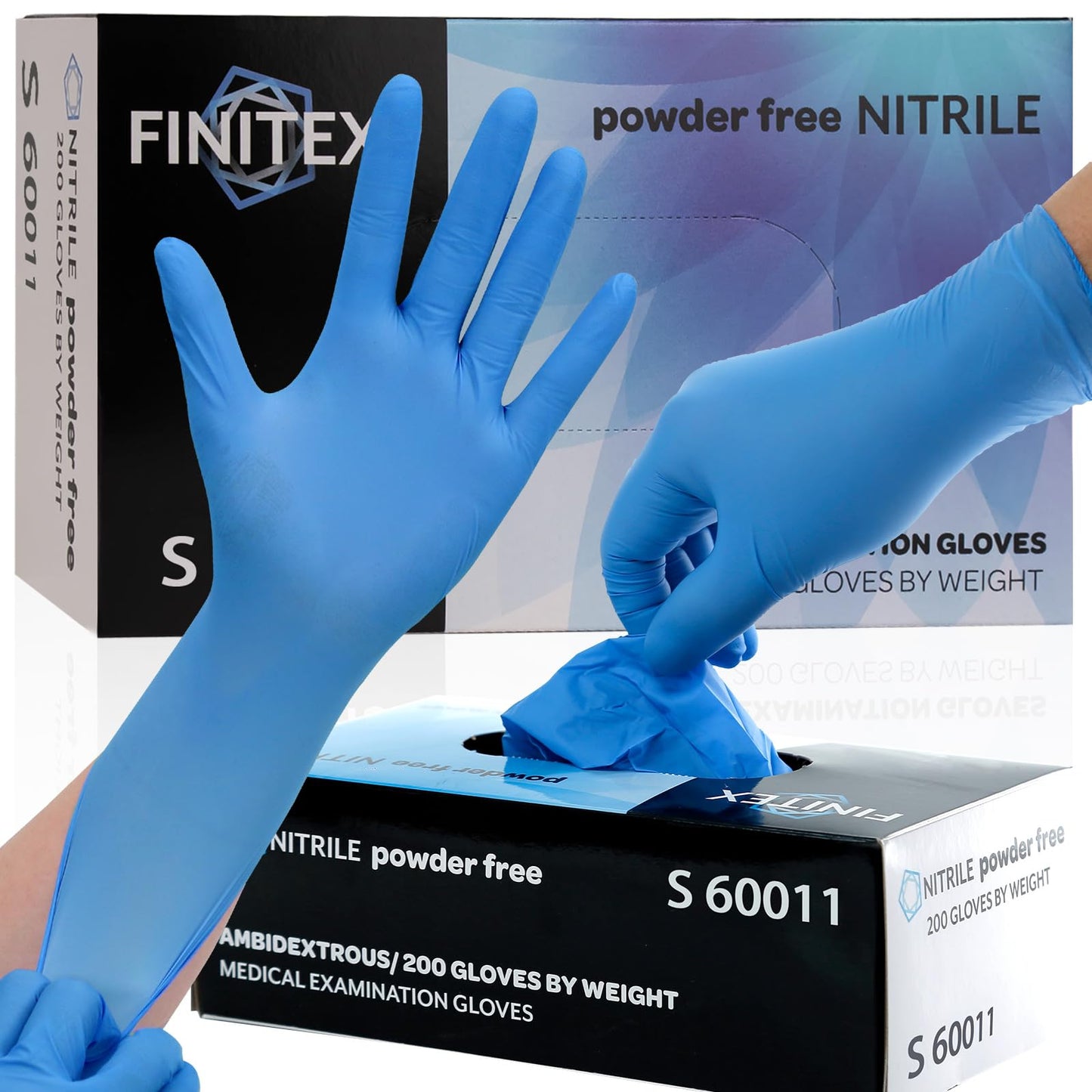 FINITEX Blue Disposable Nitrile Exam Gloves - 200 PCS/BOX 3.5mil Rubber Powder-Free Latex-Free Medical Examination Home Cleaning Food Gloves, X-LARGE