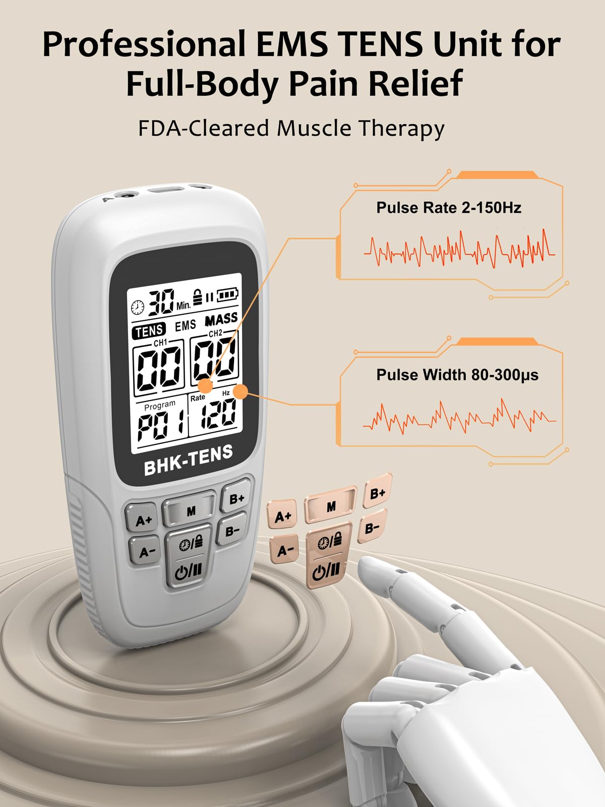 24 Modes TENS EMS Unit for Pain Relief, Muscle Stimulator Machine with 8 Reusable Electrode Pads - FDA Cleared 3-in-1 Device, 40 Intensity Levels, 90 Min Timer, Back/Neck/Knee Therapy, Pulse 2-150Hz