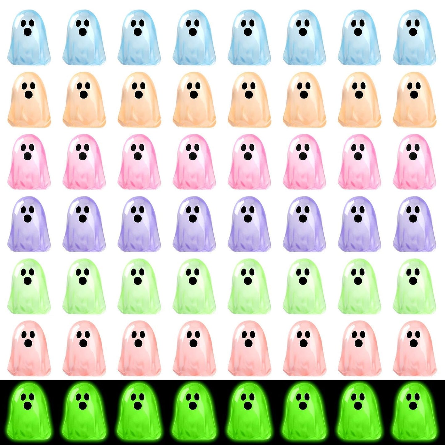 DTOFOOT 56 Pcs Luminous Mini Ghosts,Halloween Tiny Resin Ghosts Figures Glow in The Dark mini Ghosts Miniature Statue for Plant Pot Landscape Lawn Landscape Home Party Decor