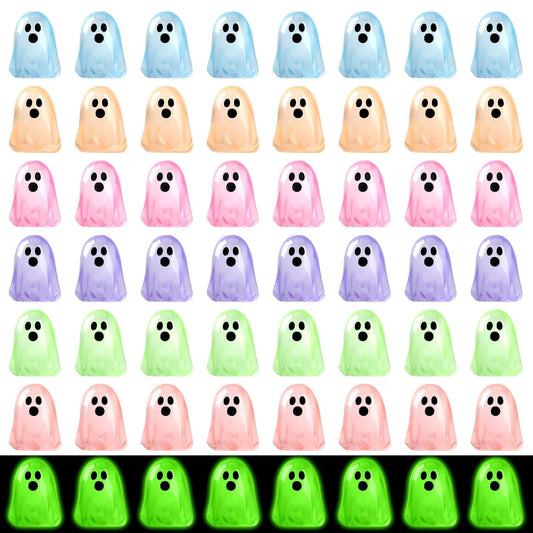 DTOFOOT 56 Pcs Luminous Mini Ghosts,Halloween Tiny Resin Ghosts Figures Glow in The Dark mini Ghosts Miniature Statue for Plant Pot Landscape Lawn Landscape Home Party Decor