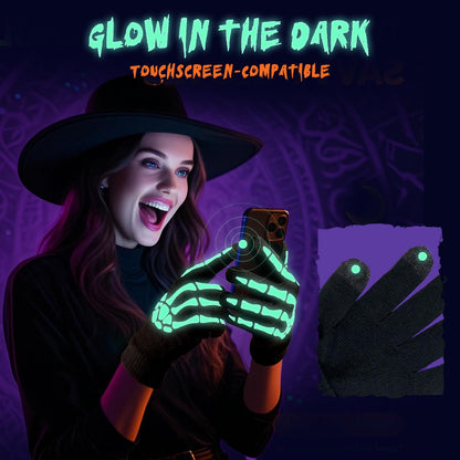 CROSSFINGERS Skeleton Gloves with Touchscreen and Warm for Halloween Cosplay Party and Daily Wears 2 Pairs