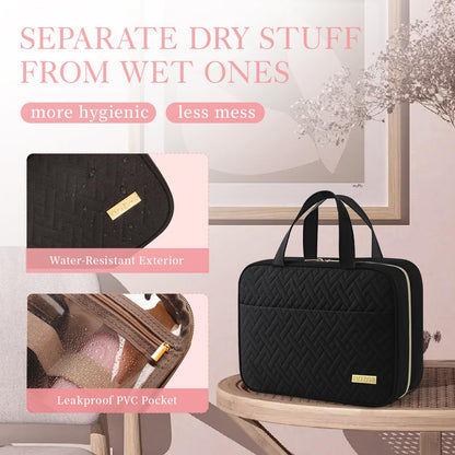 HOTOR Travel Toiletry Bag w/Hanging Hook - Spacious Toiletry Bag Essentials for Women & Men, Makeup Bag/Big Comparment, Waterproof for Travel Accessories, Medium, Black