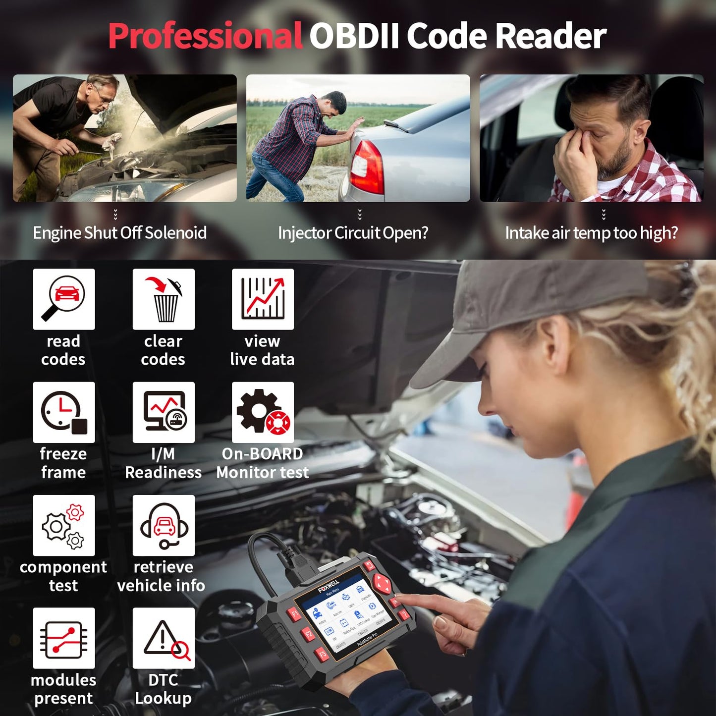 FOXWELL Car Scanner NT604 Elite OBD2 Scanner ABS SRS Transmission, Check Engine Code Reader for Cars and Trucks, Diagnostic Scan Tool with SRS Airbag, Automotive Diagnostic Tool with Live Data