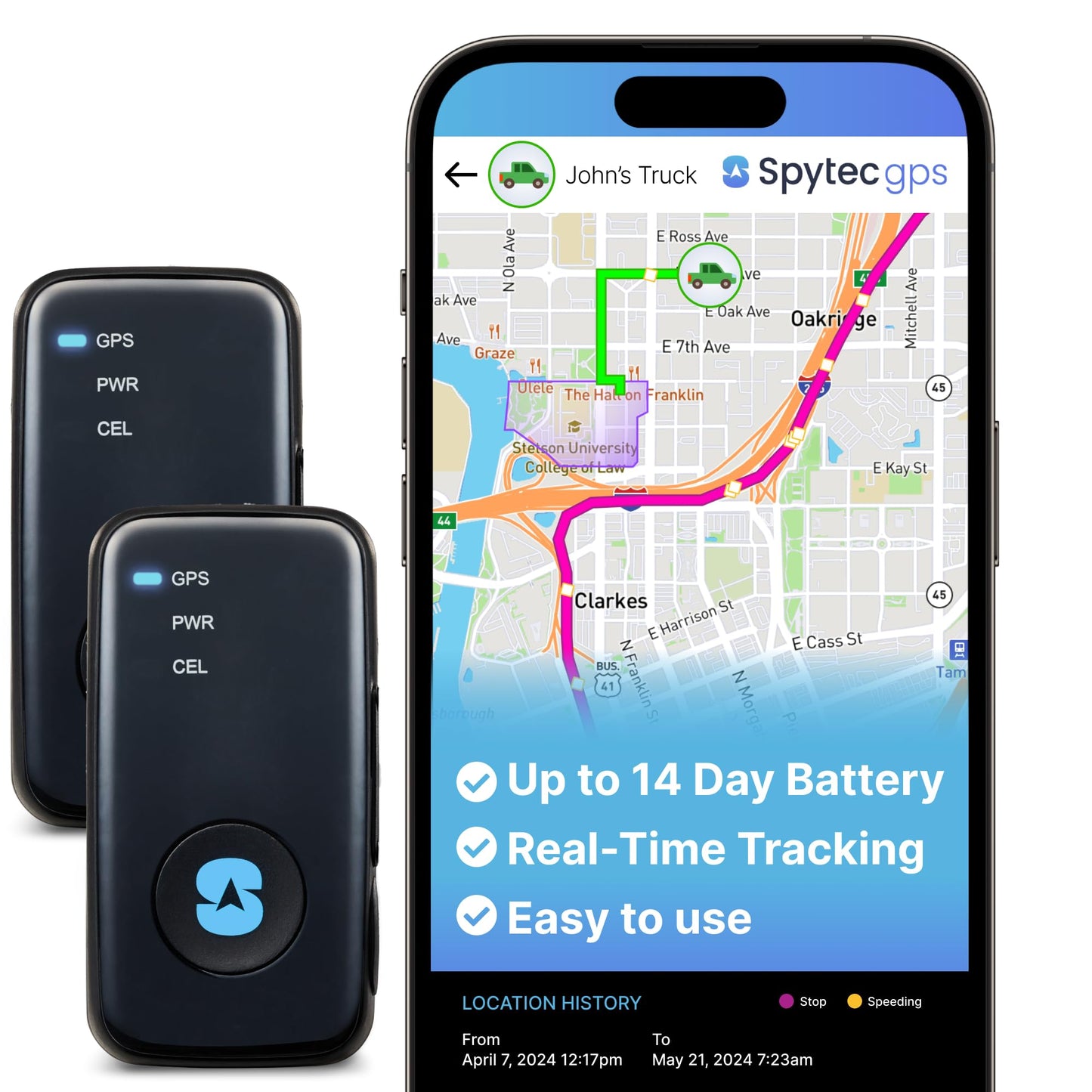 (2 Pack) Spytec GPS Smart Mini GPS Tracker for Vehicles Cars Trucks Loved Ones, Fleets, Hidden Tracker Device for Vehicles with Unlimited US and Worldwide Real-Time Tracking App - USA Made Tech