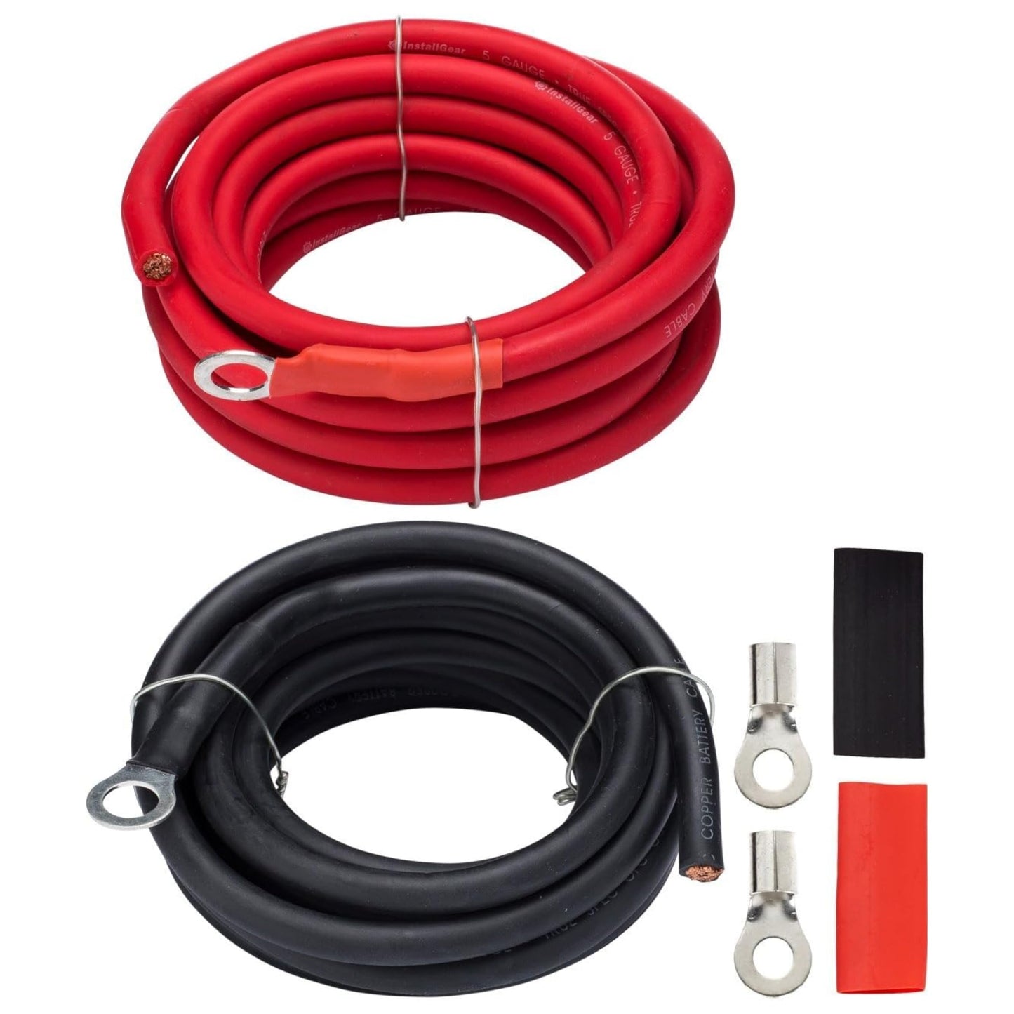 InstallGear AWG 5 Gauge 10ft Battery Power Inverter Cables - 2ct Red/Black Battery Cable for Solar, Auto, RV and Marine, Lawn Mower - 99.9% Deoxigenized Copper, Set - Battery Cable Wire - Battery Wire