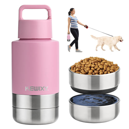 KEWIXY Insulated Dog Travel Water Bottle With Detachable Bowls, 3 In 1 Portable Dog Water Bottle Dispenser, Dog Accessories For Walking, Hiking, Camping, Outdoor (Pink-purple, 32 Oz)