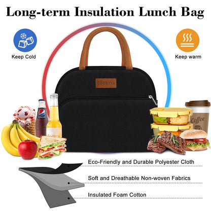 Coobiiya Lunch Box Lunch Bag for Women Adults Men, Reusable Cute Lunch Pail bag - Leakproof, Insulated Lunch Box Tote with Large Capacity, Cooler Lunch Container for Work/Travel/Office (Black)