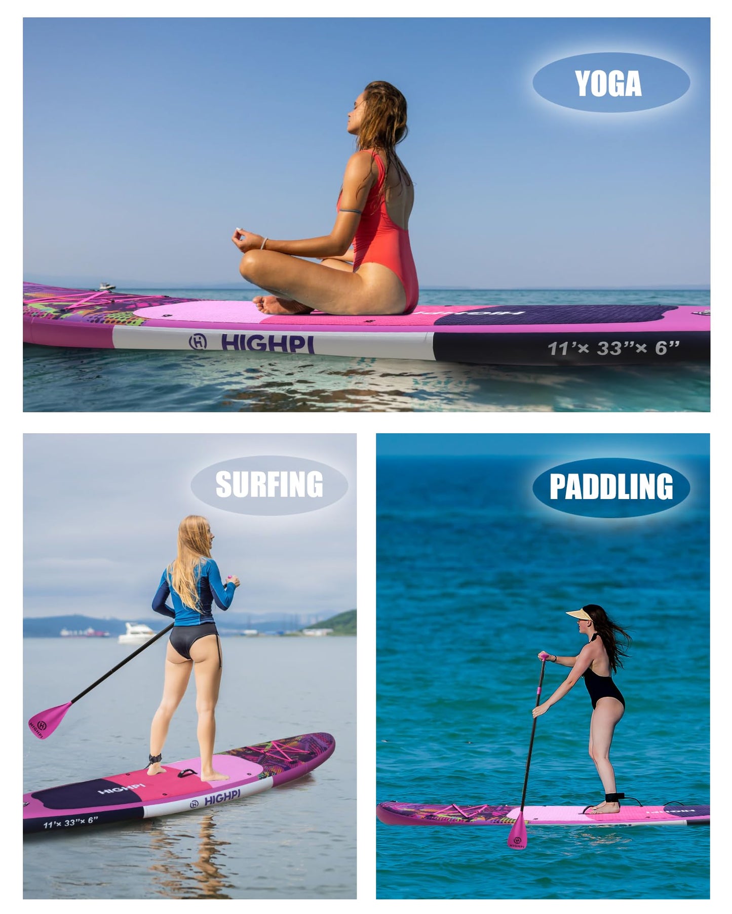 Highpi 11ft Inflatable Stand Up Paddle Board for Youth and Adults – Wide Sup with Premium Accessories, Blow Up Paddleboard for Surfing, Fishing, Yoga & More