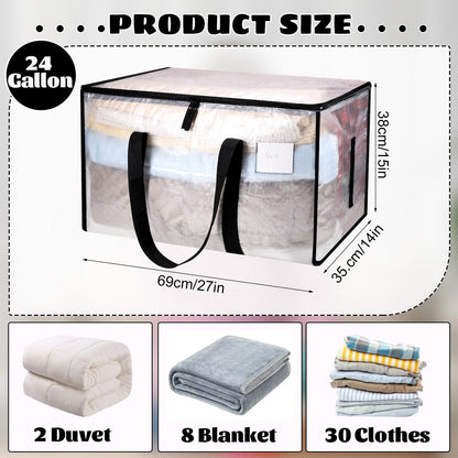 Dntorx 4 Pack Large Clothes Storage Bags with Lids Clear Moving Bags Heavy Duty Moving Totes Packing Bags with Zips for Moving Clothes Bedding Duvet Toys Christmas Storage Containers
