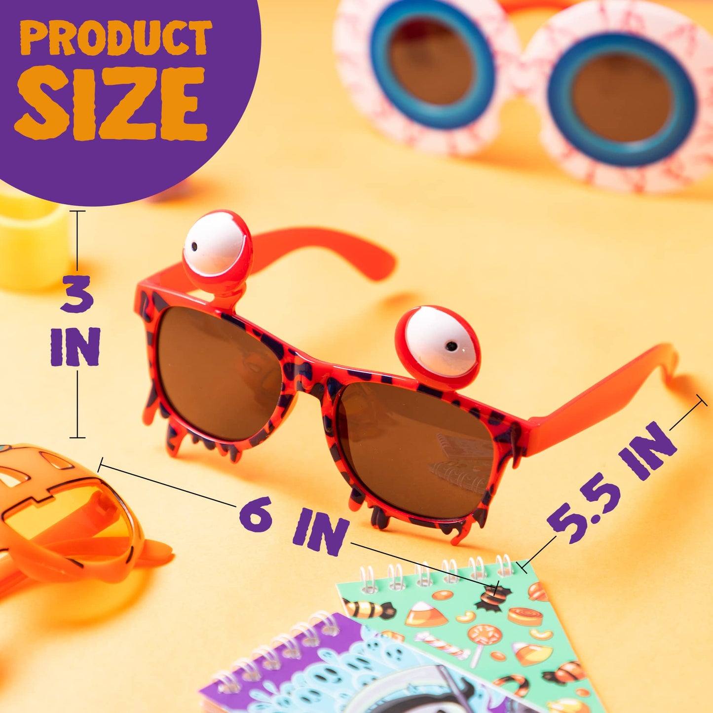 JOYIN 8 PCS Halloween Party Glasses for Kids, Funny Fake Sunglasses with Pumpkin Eyeball Design, One Size Terrifier Disguise Eyeglasses for Dress up Costume Accessories, Photo Booth Props Sunglasses