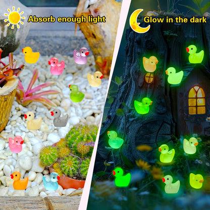 GWAHSA 240pcs Luminous Mini Resin Ducks, Tiny Duck Bulk Glow in The Dark Small Plastic Miniature Ducks Figures for Dollhouse Decor Micro Garden Home Landscape Aquarium Craft Gifts Party Favors Toys