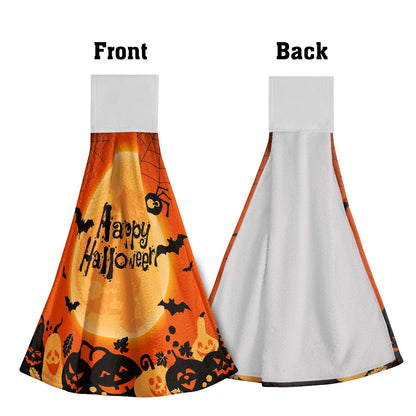Giwawa Happy Halloween Hanging Kitchen Towels Set of 2 Spooky Pumpkin Bat Hand Tie Towel with Loop Scary Moon Orange Fast Drying Dish Tea Towels for Bathroom Tabletop Home Decor
