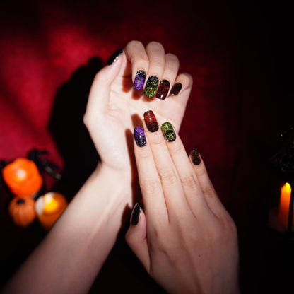 DANNI & TONI Semi Cured Gel Nail Strips Halloween Ghost Cat Eye Gel Nail Wraps Gift for Woman | Spooky Night