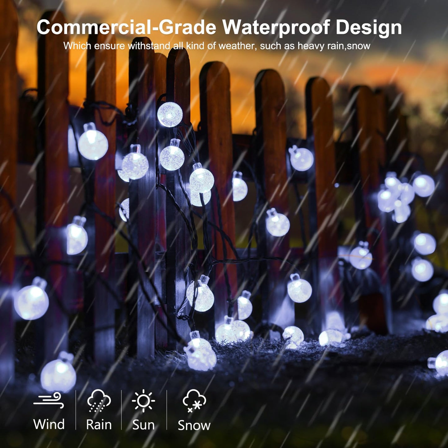 Joomer Solar String Lights Outdoor, 65FT 100LED Solar Globe String Lights 8 Lighting Modes, Waterproof Solar Powered Patio Light for Garden Yard Porch Wedding Party Outdoor Decoration (White)