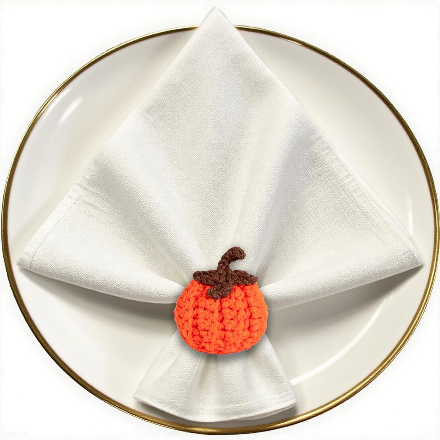 D-buy Set of 4 Pumpkin Napkin Rings, Fall Napkin Rings Thanksgiving Halloween Napkin Ring Holder, Handcrafted Crochet Napkin Holders for Thanksgiving Dinner Table Décor (4, Orange)