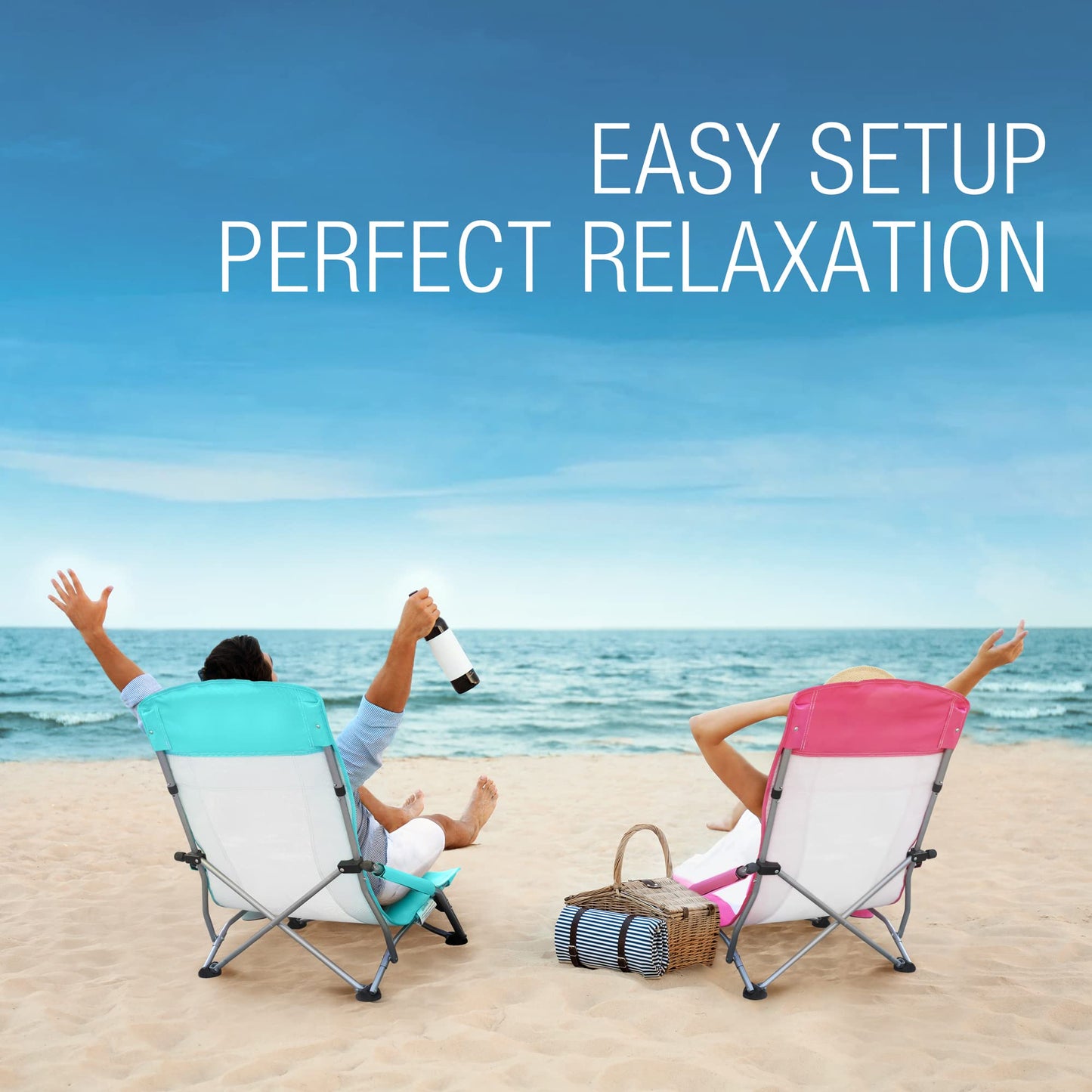 HAUSHOF High Back Beach Chair, Mesh Back Folding Chair, Lightweight Low Seat Camping Chairs with Cup Holder, Carry Bag, Padded Armrest for Outdoor Beach Lawn Camping Picnic Festival