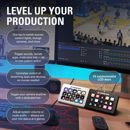 Elgato Stream Deck MK.2 – Studio Controller, 15 macro keys, trigger actions in apps and software like OBS, Twitch, YouTube and more, works with Mac and PC
