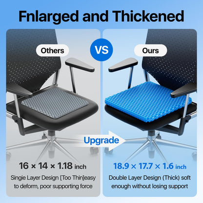 Gel Seat Cushion, Cooling seat Cushion (Super Large & Thick), Breathable Honeycomb Design Absorbs Pressure Points Seat Cushion, Gel Cushion for Office Chair, Home Car seat Cushion for Wheelchair