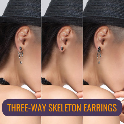 Halloween Earrings Silver, Skeleton Skull Dangle Earrings Jewelry for Women, Ideal for Halloween Party Cosplay(1 Pair Stud Style)