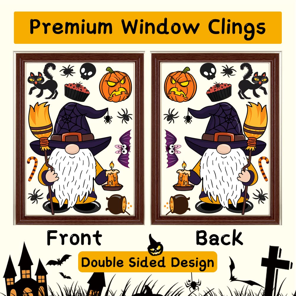 Halloween Window Clings Decals,Halloween Window Glass Decorations with Cute Gnome for Party Supplies(gnome)