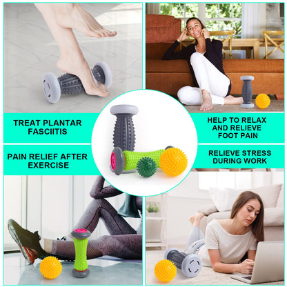 EliaValth Plantar Fasciitis Relief, Foot Roller & Massager for Plantar Fasciitis, Neuropathy & Reflexology - 2 Foot Massage Roller & Ball (Green, Large)