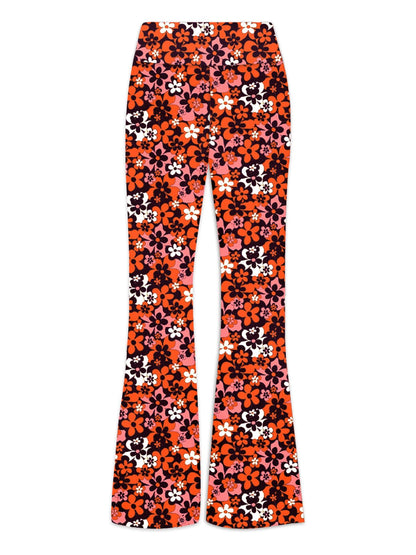 Deerose 70s Hippie Bell Bottom Girls Halloween Black Red Floral Flare Pants Party Palazzo Trouser 9-10 Years