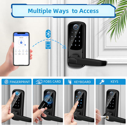 Smart Door Lock with Handle, Keyless Entry Digital Lock for Front/Interior Door,Fingerprint Exterior Locks, Electronic Deadbolt with Keypad,Biometric Door Knob,Smart Locks for Home, Apartment, Office